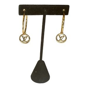 Upcycled Gold LV Louis Vuitton Charm Hoop Earrings